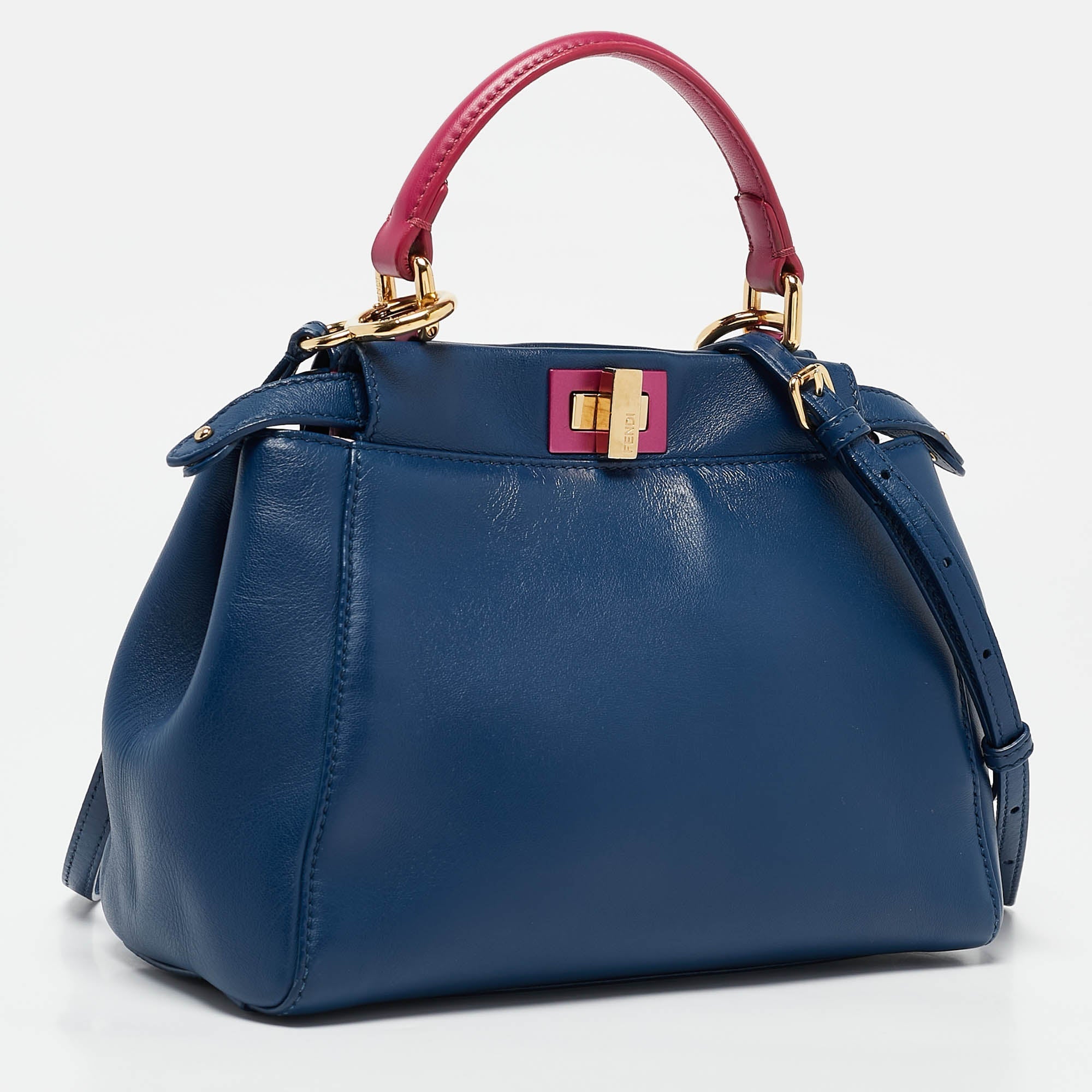 Fendi Blue/pink Leather Mini Peekaboo Top Handle Bag