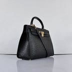 Hermes Kelly 32cm Ostrich Vein 6108 Black Golden