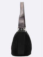 CELINE Black color blazon logo suede shoulder bag