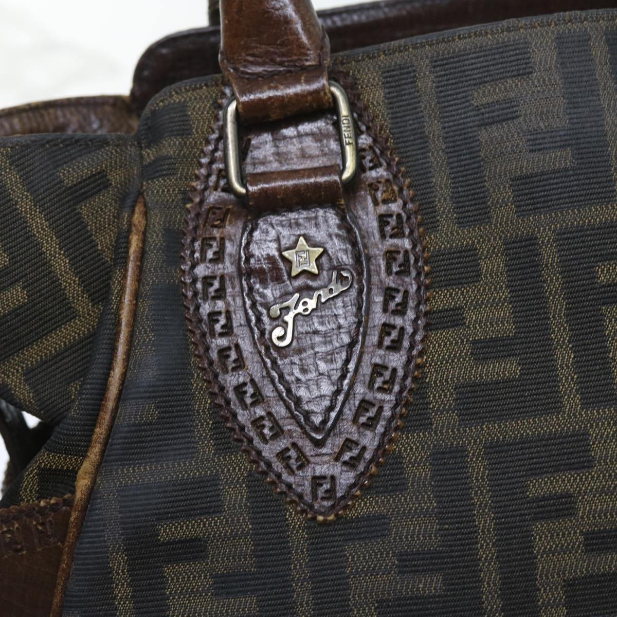 FENDI Zucca Canvas Shoulder Bag Black Brownac2439