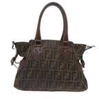 FENDI Zucca Canvas Shoulder Bag Black Brownac2439