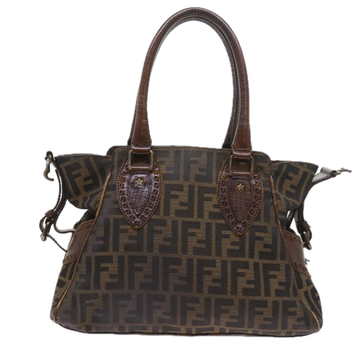 FENDI Zucca Canvas Shoulder Bag Black Brownac2439