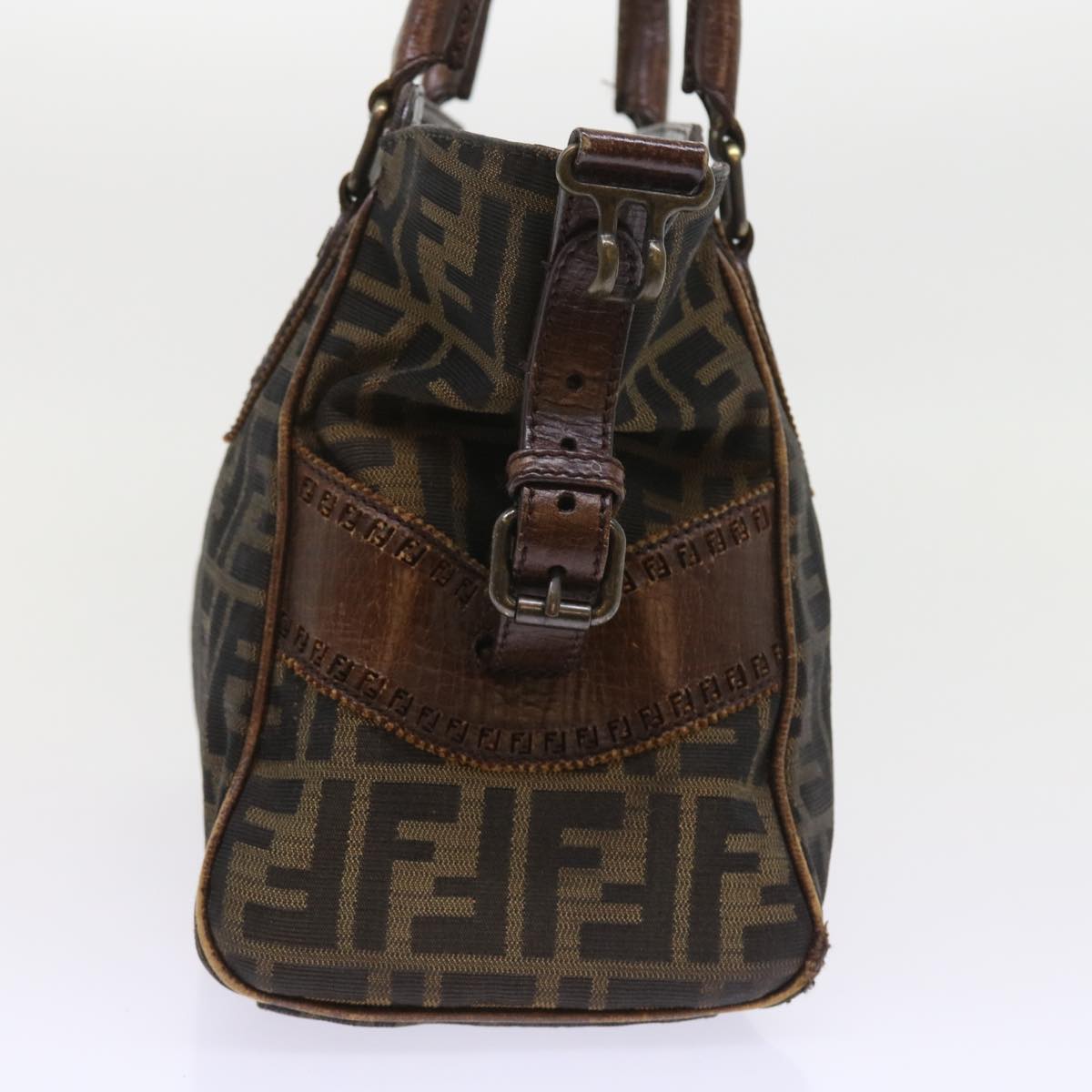 FENDI Zucca Canvas Shoulder Bag Black Brownac2439