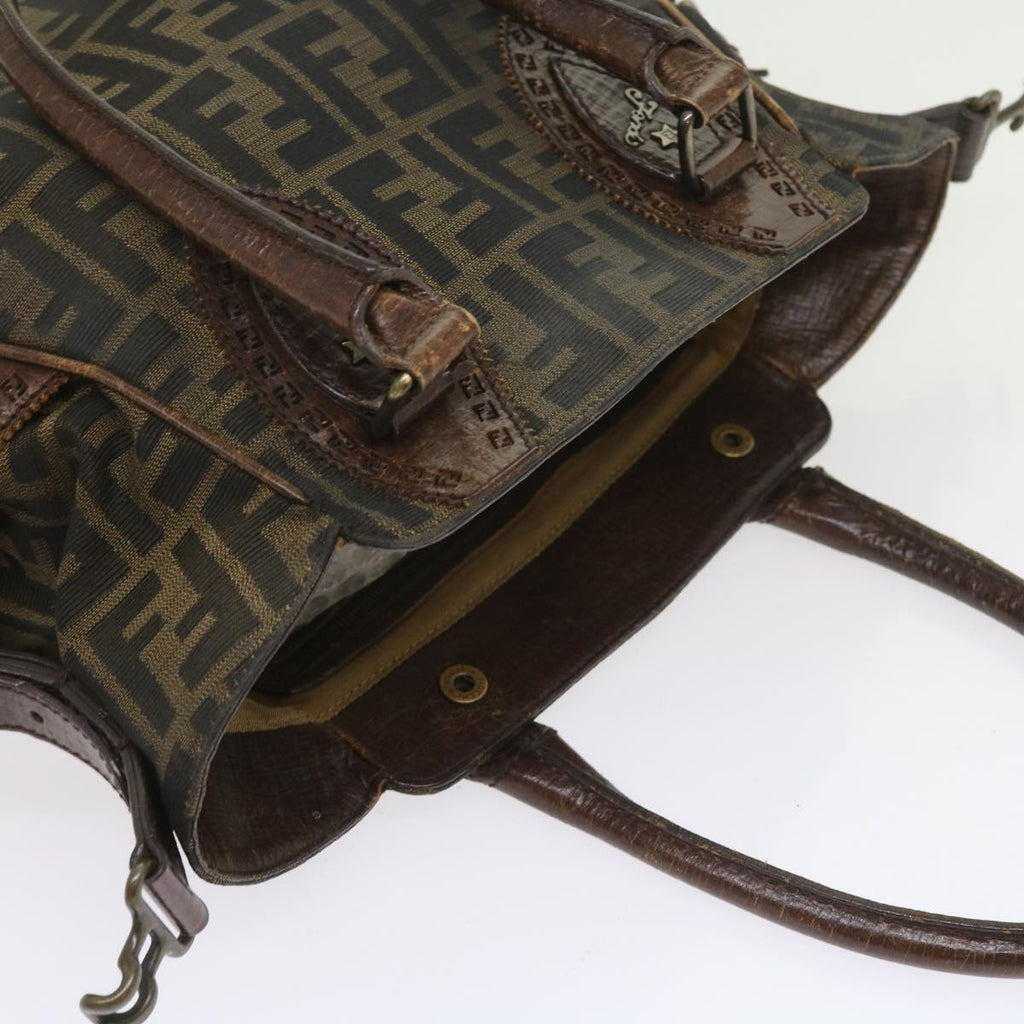 FENDI Zucca Canvas Shoulder Bag Black Brownac2439