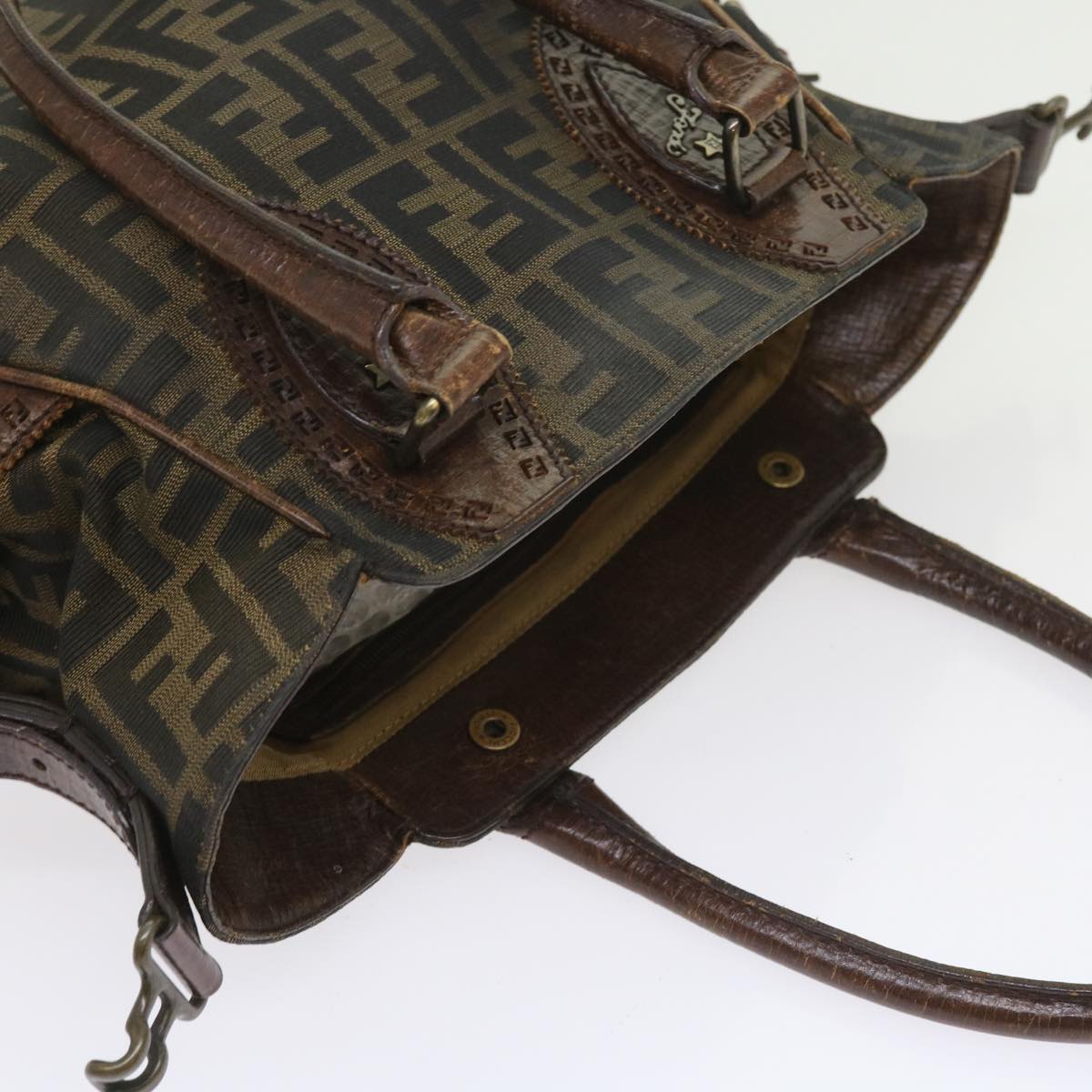 FENDI Zucca Canvas Shoulder Bag Black Brownac2439