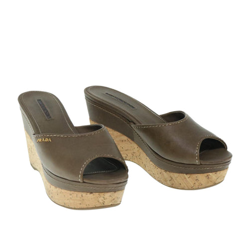 PRADA High Heels Leather 38 Brown  ac2508