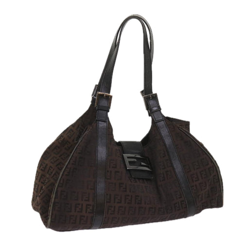 FENDI Zucchino Canvas Shoulder Bag Brownac2712