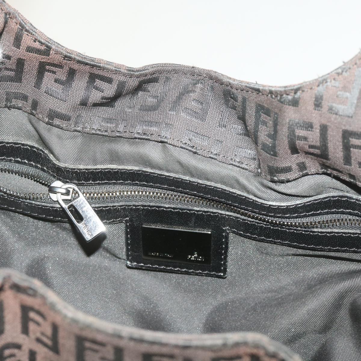 FENDI Zucchino Canvas Shoulder Bag Brownac2712