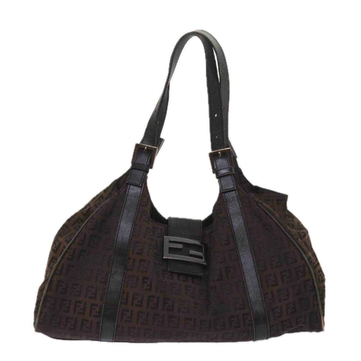 FENDI Zucchino Canvas Shoulder Bag Brownac2712