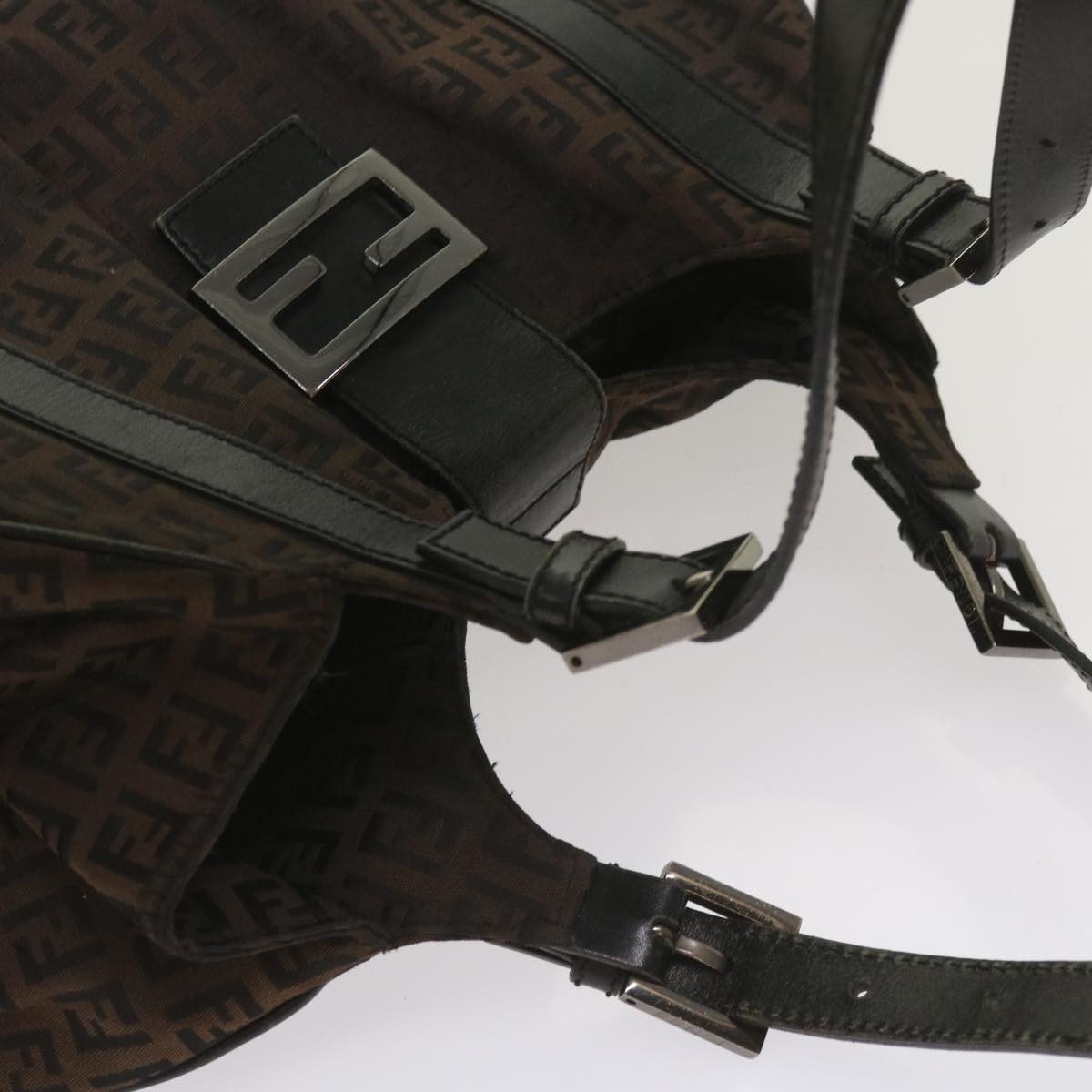 FENDI Zucchino Canvas Shoulder Bag Brownac2712