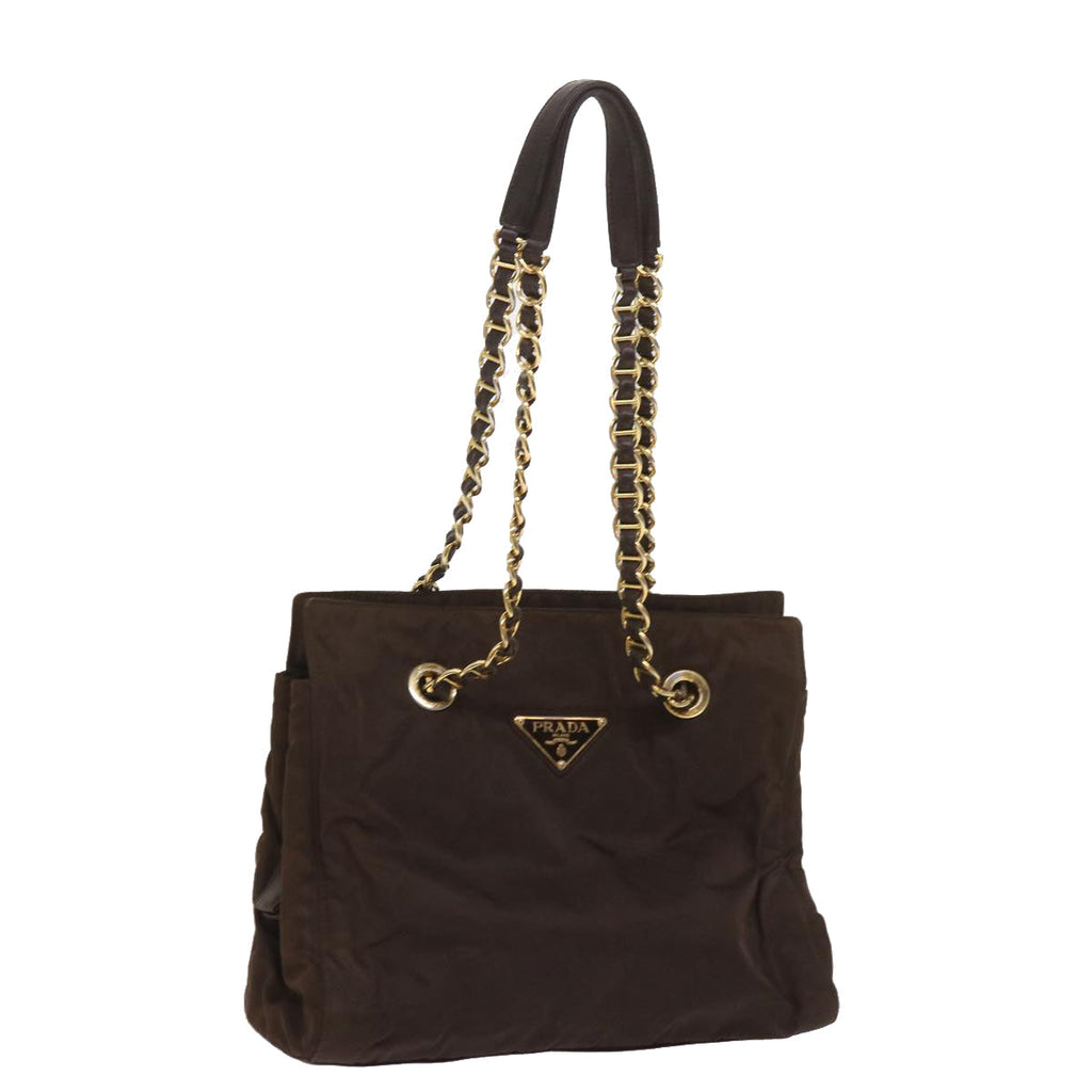 PRADA Chain Shoulder Bag Nylon Brown  ac2743