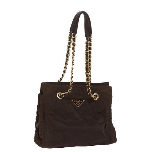 PRADA Chain Shoulder Bag Nylon Brown  ac2743