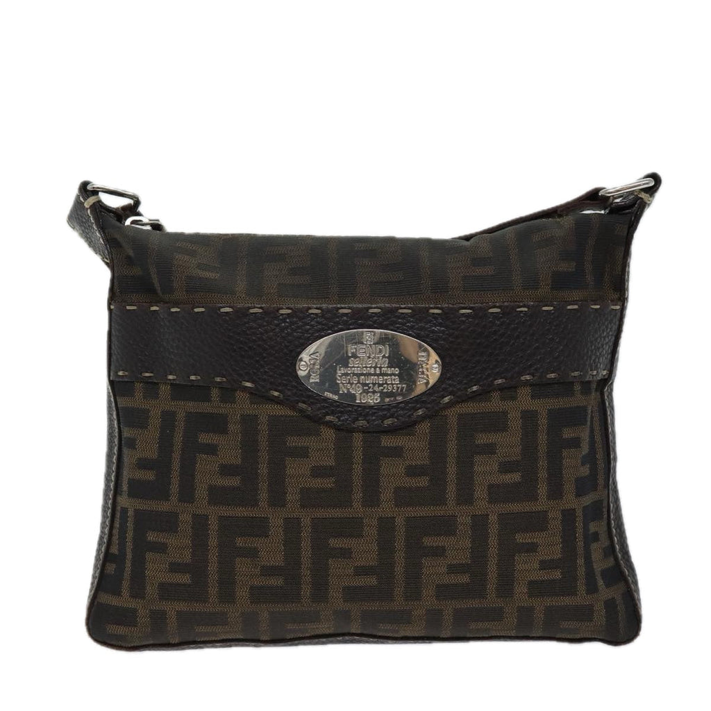 FENDI Zucca Canvas Shoulder Bag Black Brownac2931