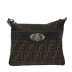FENDI Zucca Canvas Shoulder Bag Black Brownac2931