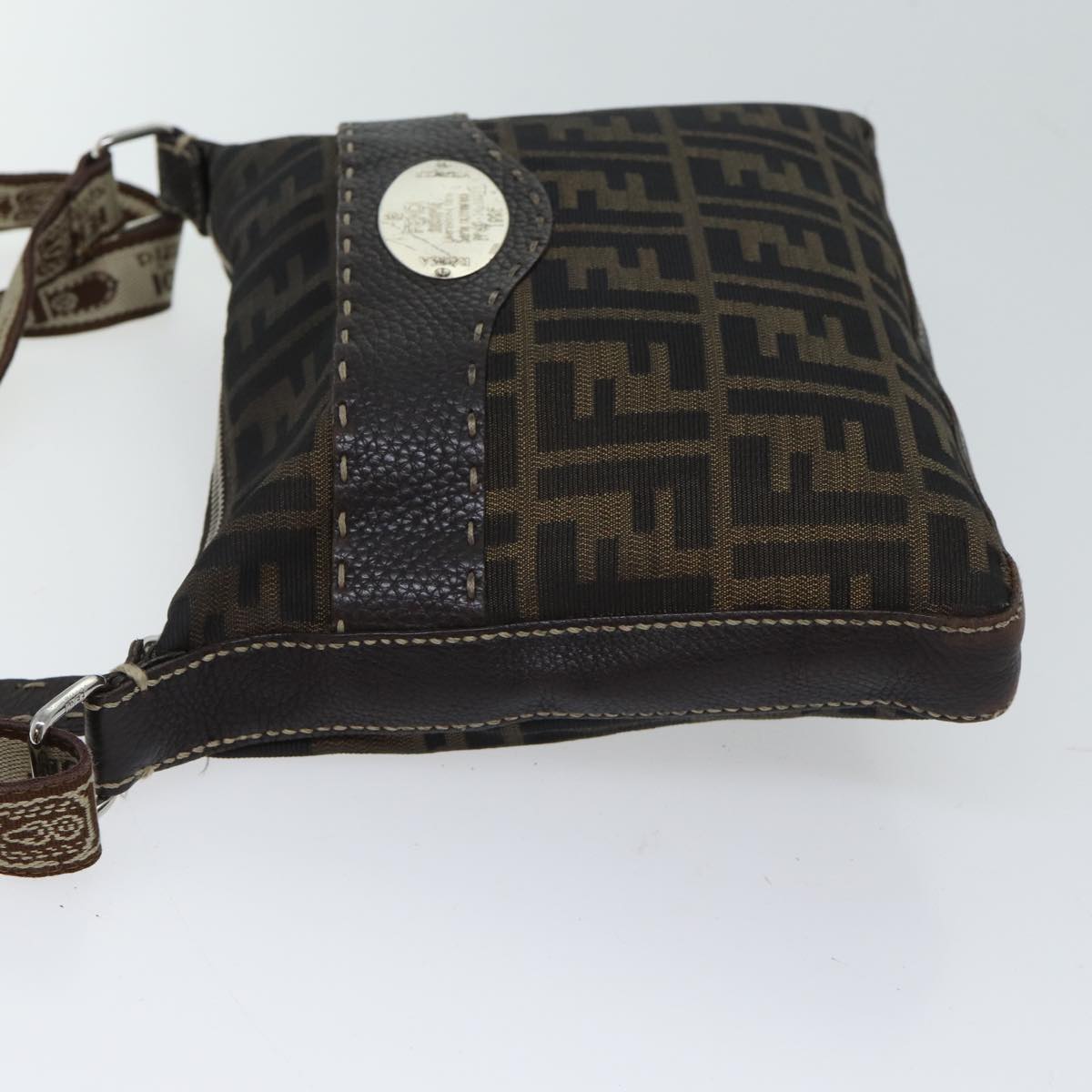 FENDI Zucca Canvas Shoulder Bag Black Brownac2931