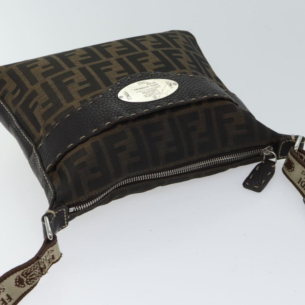 FENDI Zucca Canvas Shoulder Bag Black Brownac2931