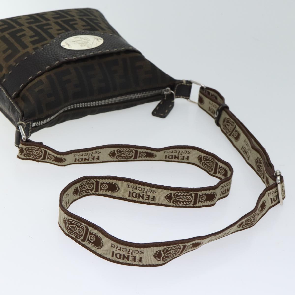 FENDI Zucca Canvas Shoulder Bag Black Brownac2931