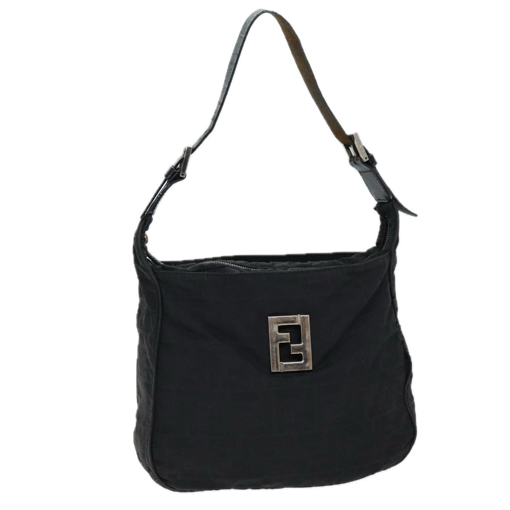 FENDI Zucca Canvas Shoulder Bag Nylon Blackac2989