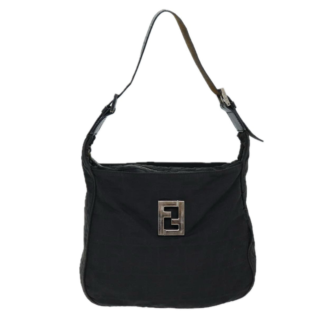 FENDI Zucca Canvas Shoulder Bag Nylon Blackac2989