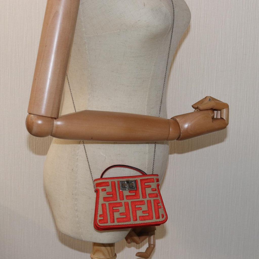 FENDI Zucca Canvas Peek A Boo Pouch Orangeac3028