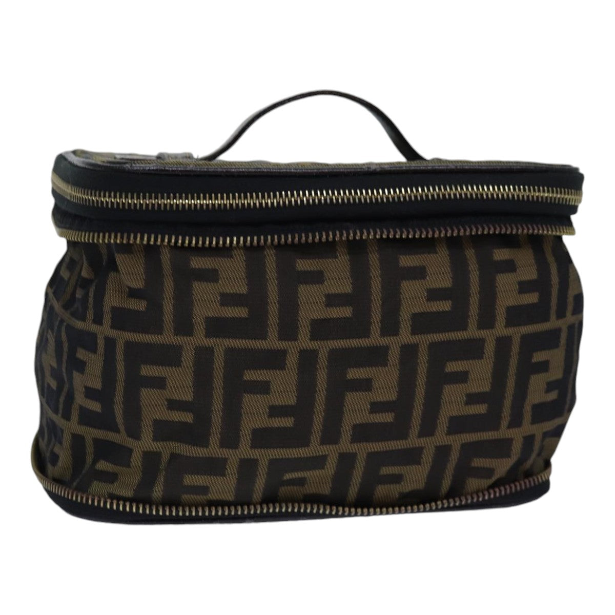 FENDI Zucca Canvas Vanity Pouch Brown Black goldac3179
