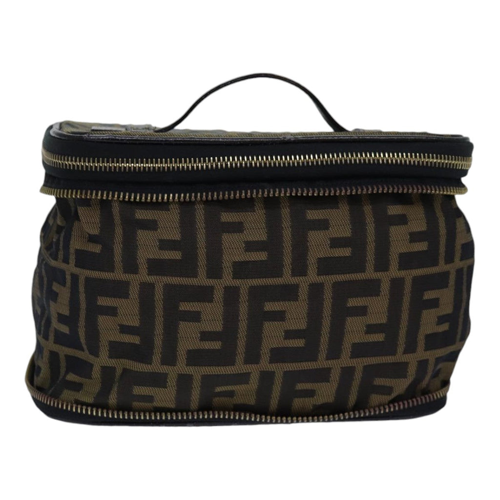 FENDI Zucca Canvas Vanity Pouch Brown Black goldac3179