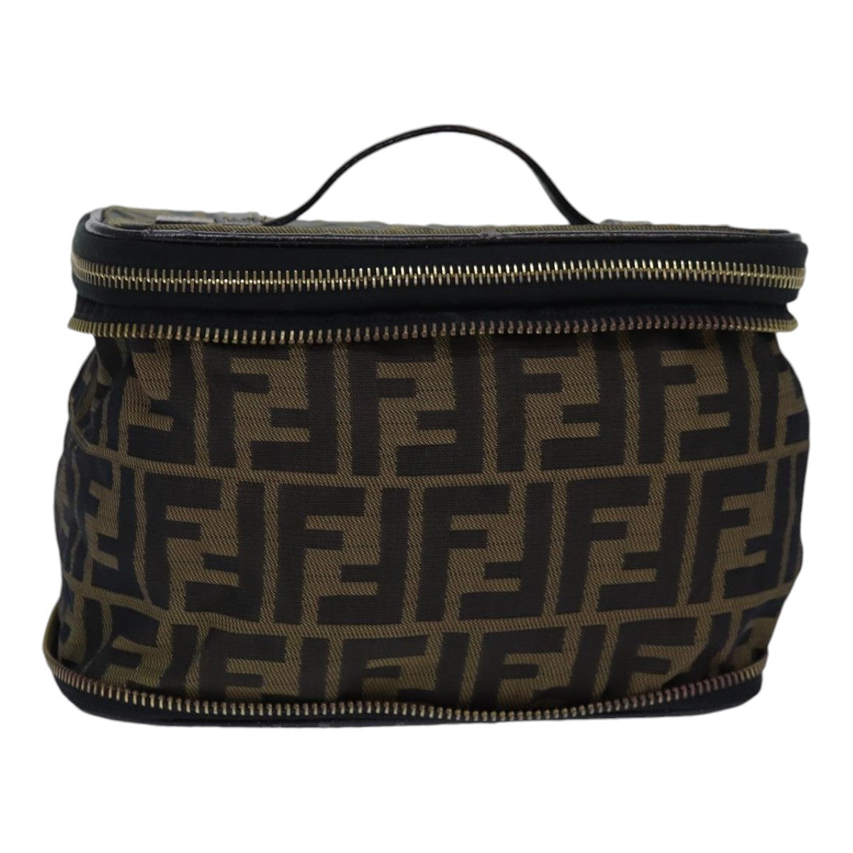 FENDI Zucca Canvas Vanity Pouch Brown Black goldac3179