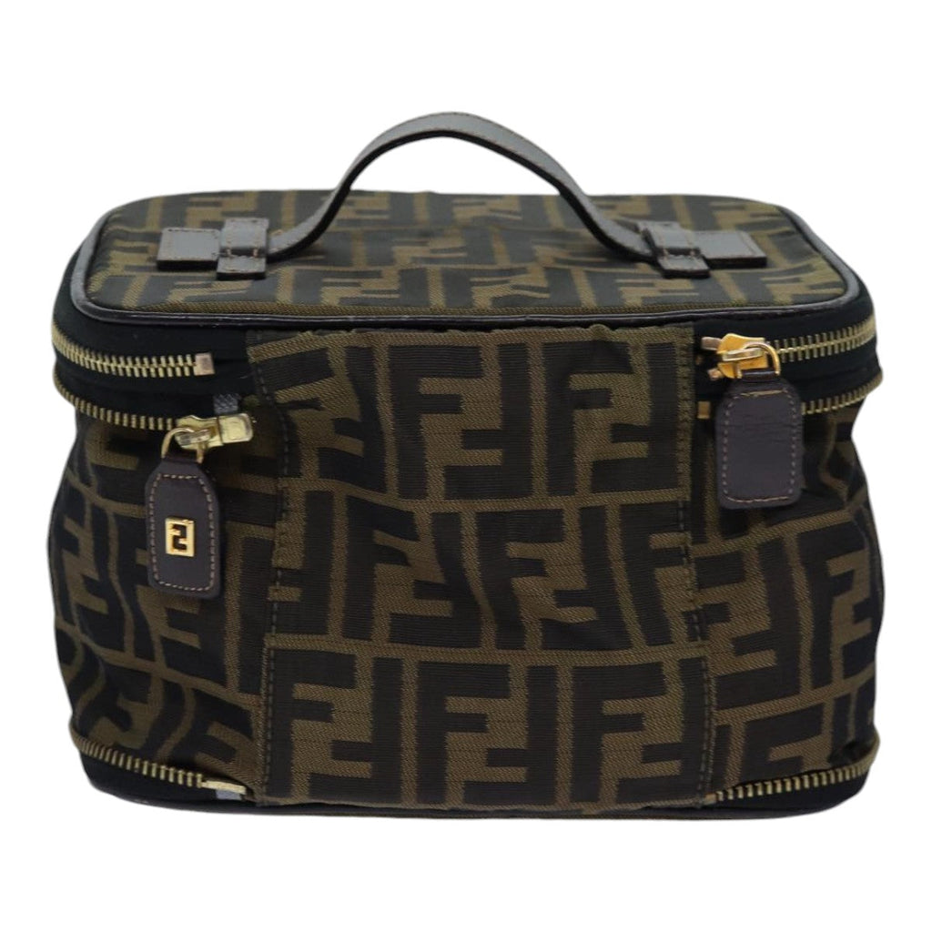 FENDI Zucca Canvas Vanity Pouch Brown Black goldac3179