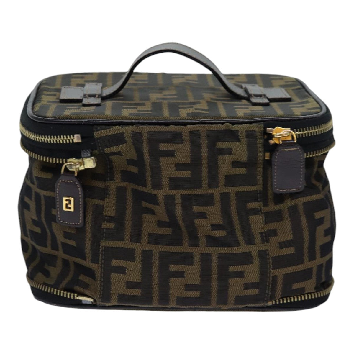 FENDI Zucca Canvas Vanity Pouch Brown Black goldac3179