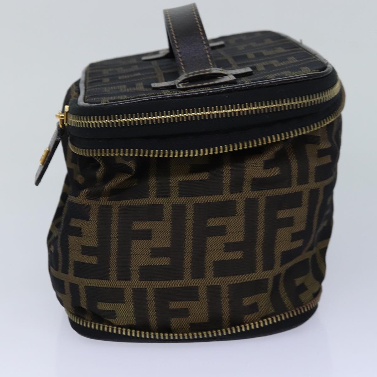 FENDI Zucca Canvas Vanity Pouch Brown Black goldac3179