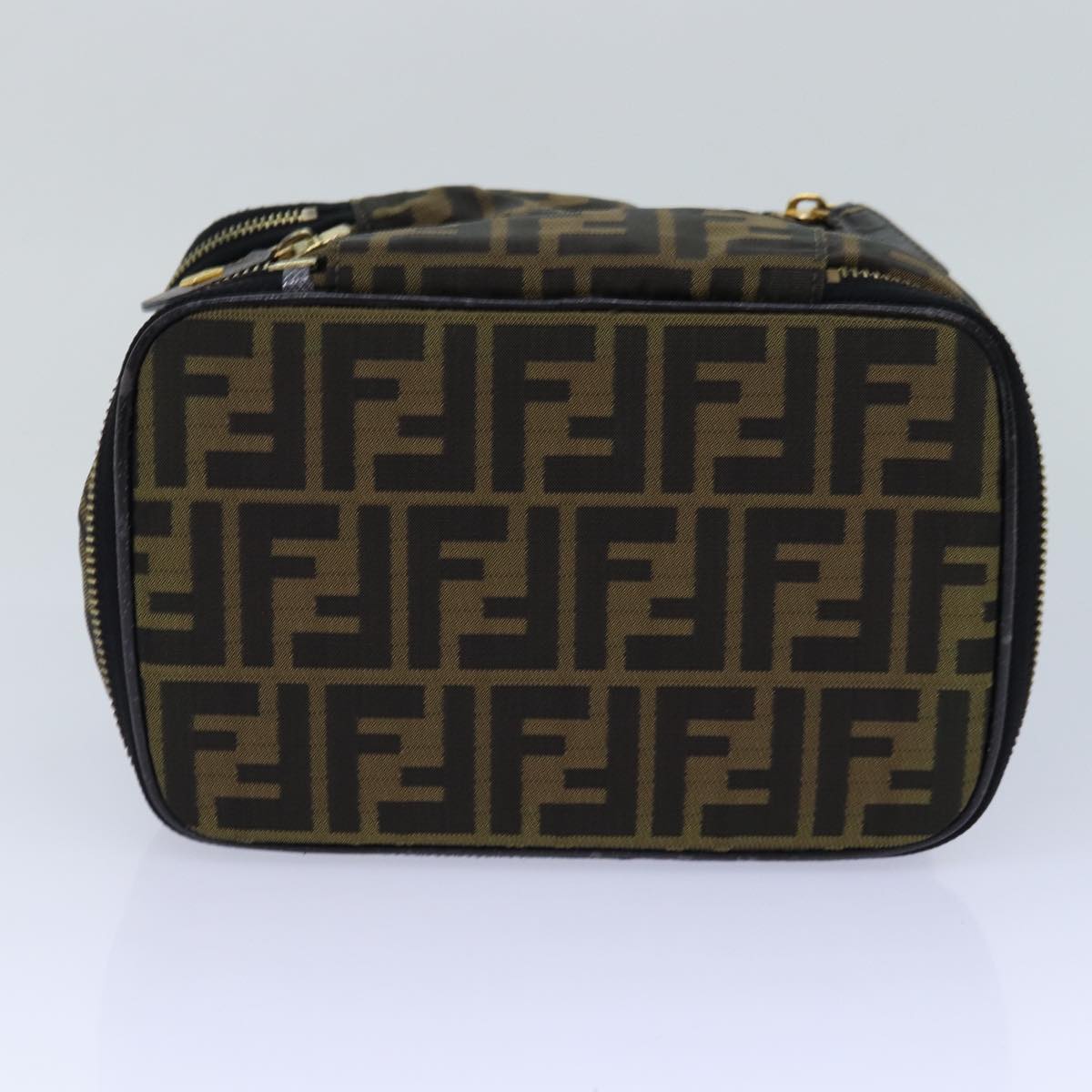 FENDI Zucca Canvas Vanity Pouch Brown Black goldac3179