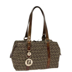 FENDI Zucchino Canvas Shoulder Bag Beige Goldac3210