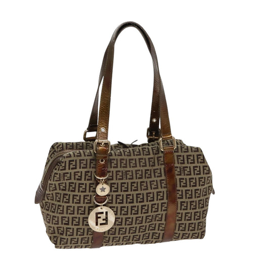 FENDI Zucchino Canvas Shoulder Bag Beige Goldac3210