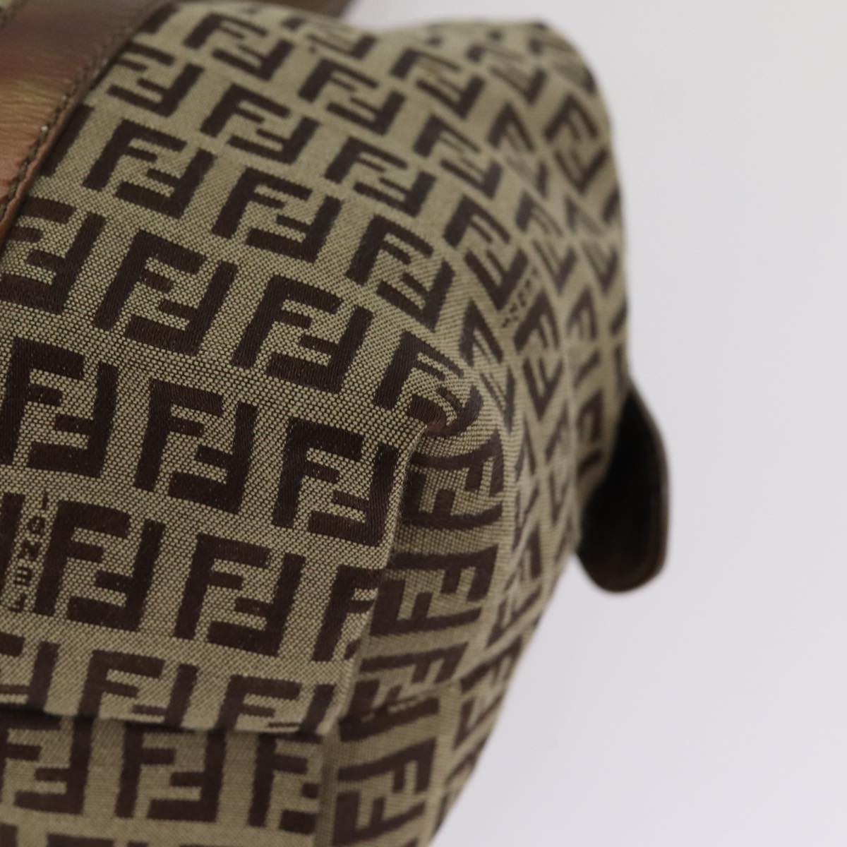 FENDI Zucchino Canvas Shoulder Bag Beige Goldac3210
