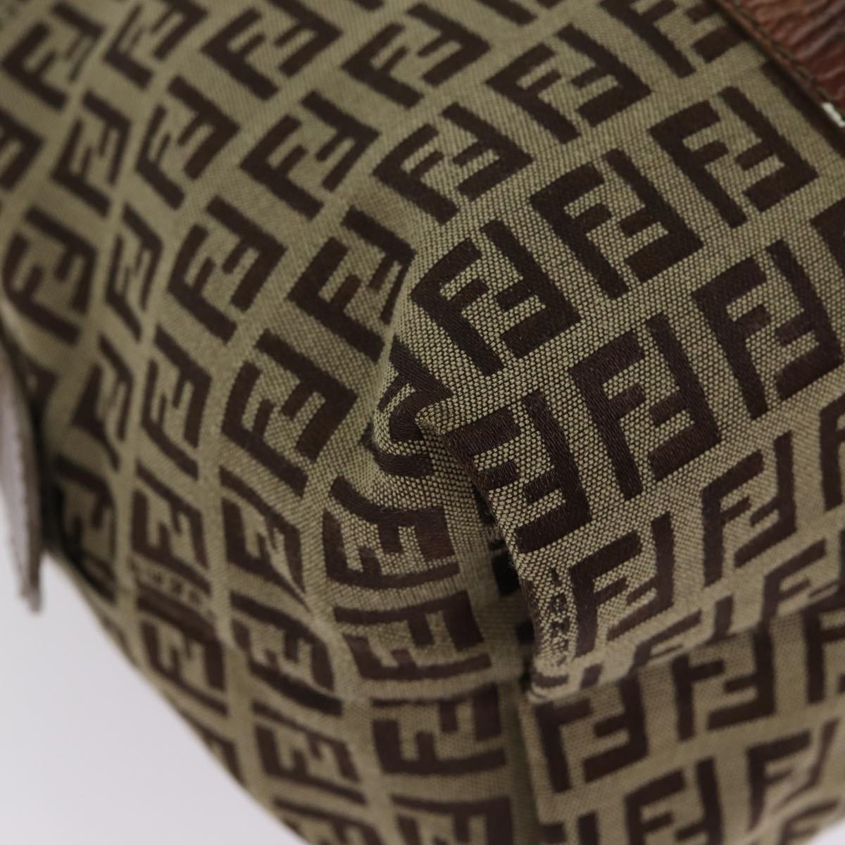 FENDI Zucchino Canvas Shoulder Bag Beige Goldac3210