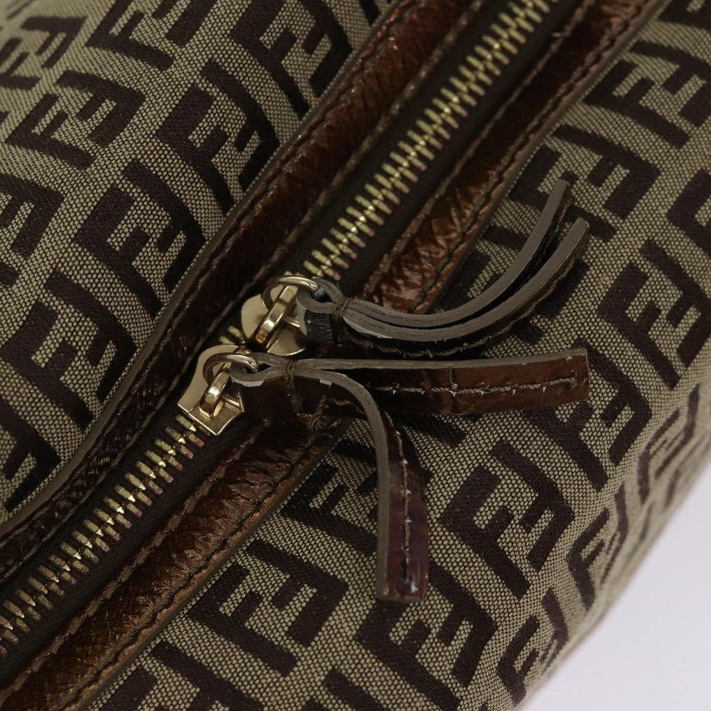 FENDI Zucchino Canvas Shoulder Bag Beige Goldac3210