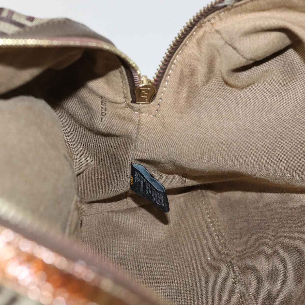 FENDI Zucchino Canvas Shoulder Bag Beige Goldac3210