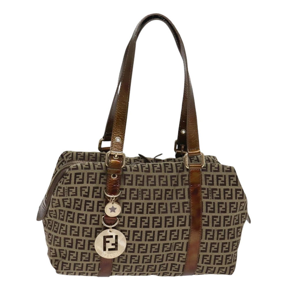 FENDI Zucchino Canvas Shoulder Bag Beige Goldac3210