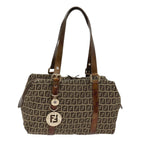 FENDI Zucchino Canvas Shoulder Bag Beige Goldac3210