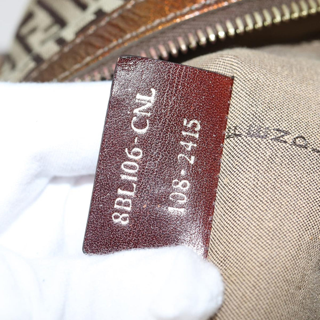 FENDI Zucchino Canvas Shoulder Bag Beige Goldac3210