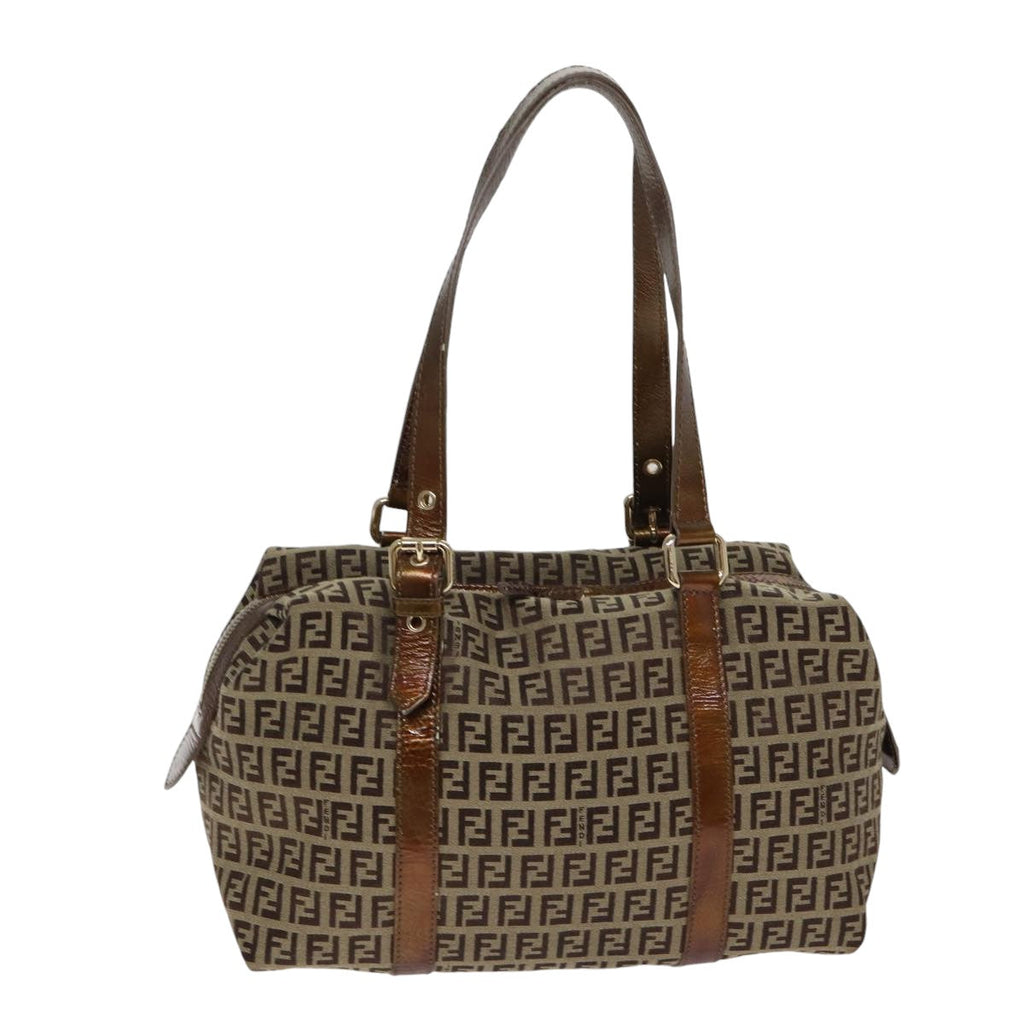 FENDI Zucchino Canvas Shoulder Bag Beige Goldac3210