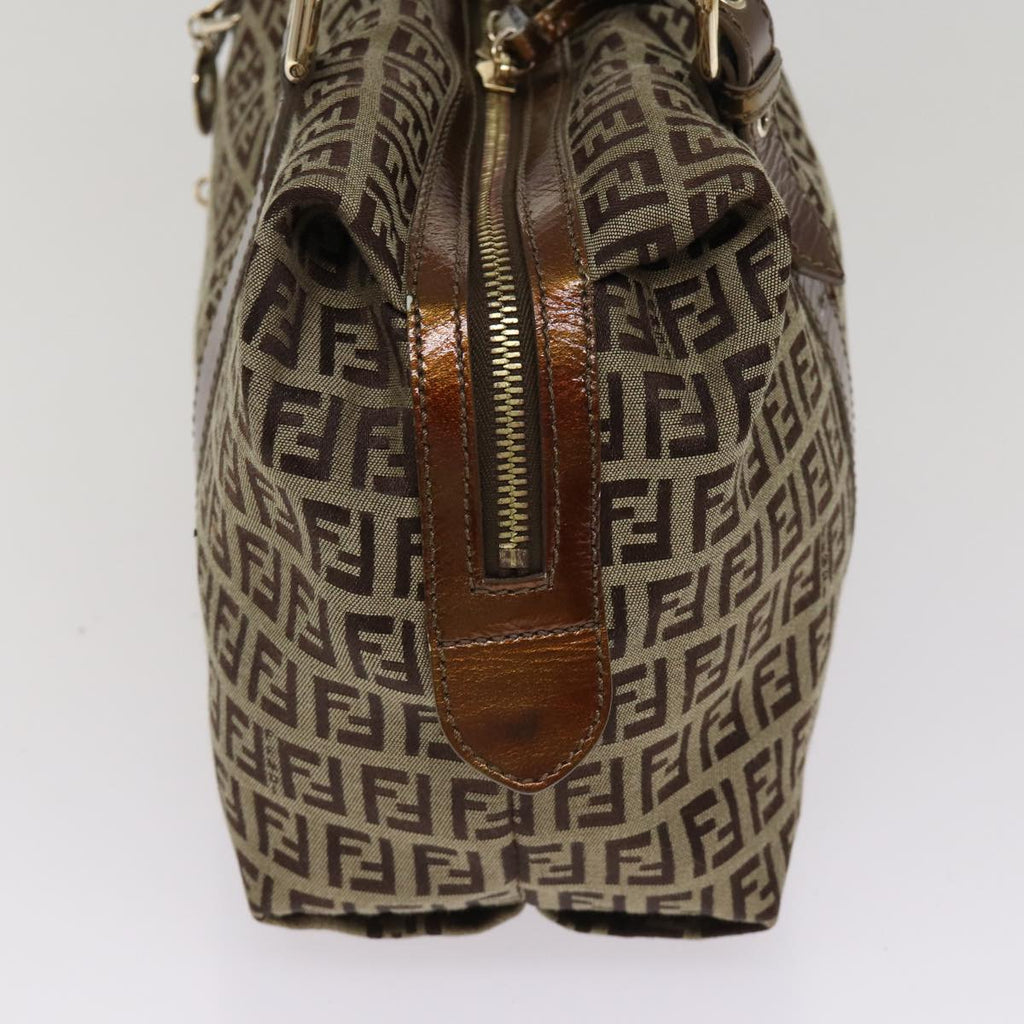 FENDI Zucchino Canvas Shoulder Bag Beige Goldac3210
