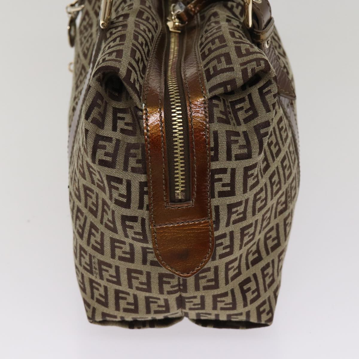 FENDI Zucchino Canvas Shoulder Bag Beige Goldac3210