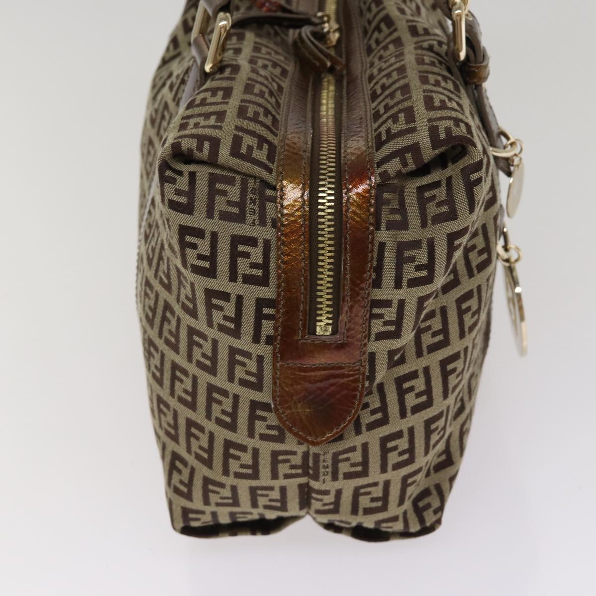 FENDI Zucchino Canvas Shoulder Bag Beige Goldac3210