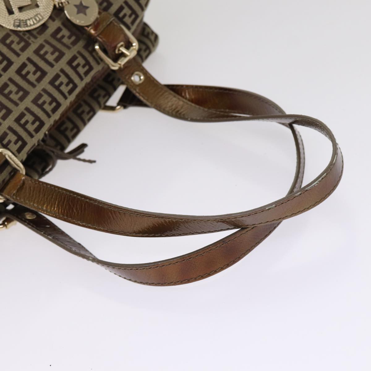 FENDI Zucchino Canvas Shoulder Bag Beige Goldac3210