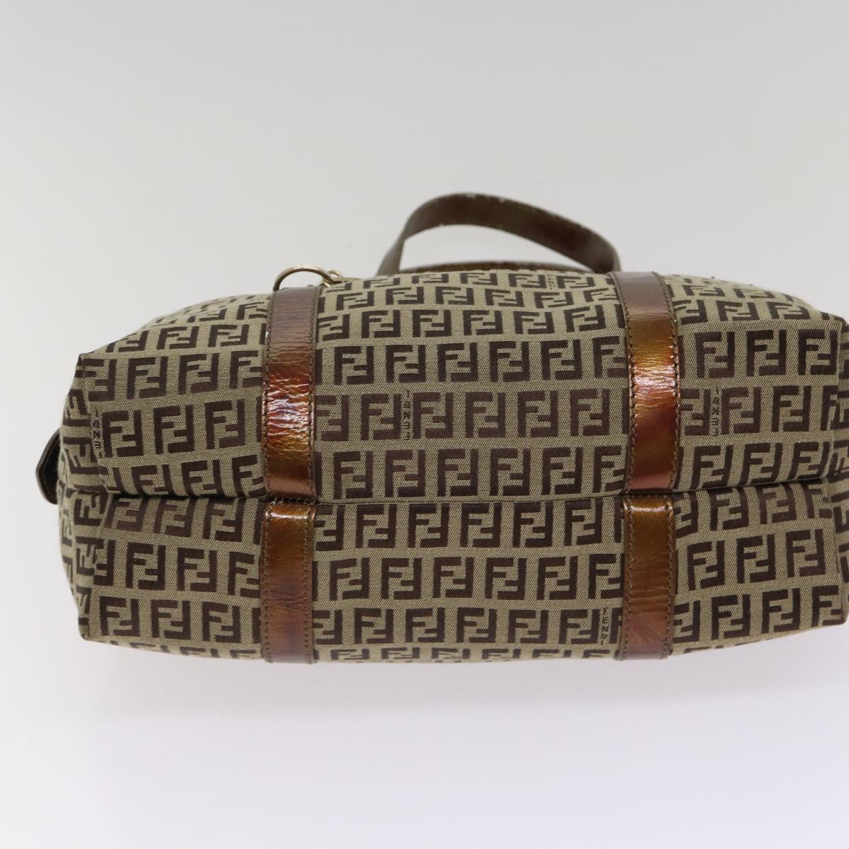 FENDI Zucchino Canvas Shoulder Bag Beige Goldac3210