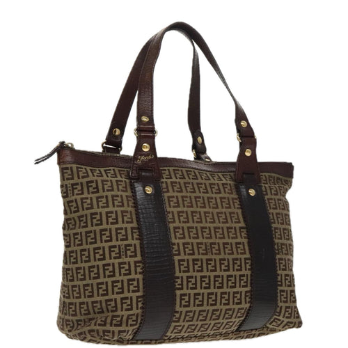 FENDI Zucchino Canvas Tote Bag Beige Goldac3304