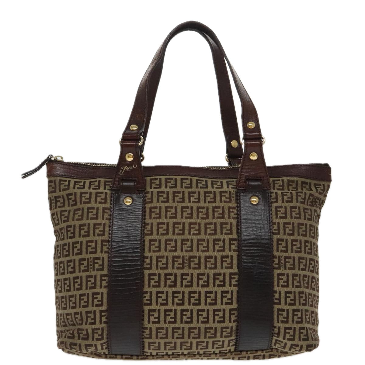 FENDI Zucchino Canvas Tote Bag Beige Goldac3304