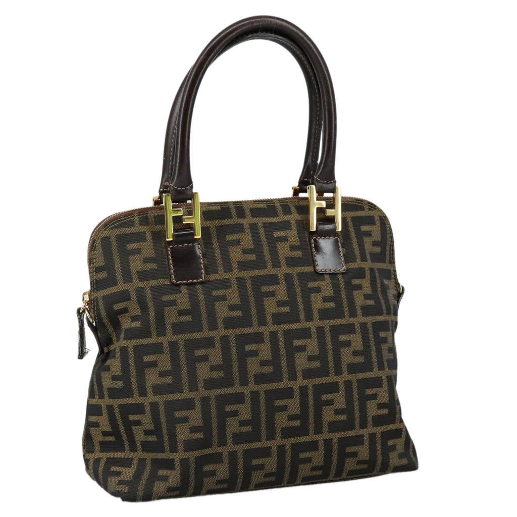 FENDI Zucca Canvas Hand Bag Brown Black goldac3464