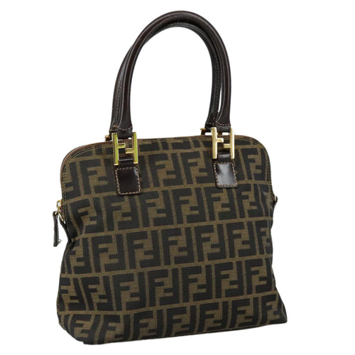 FENDI Zucca Canvas Hand Bag Brown Black goldac3464